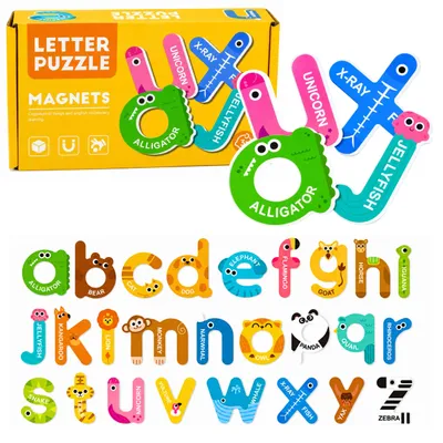 Produktbild von Magnetische Puzzle-Buchstaben, pädagogische Kühlschrankmagnete, Tafeln, 26 Stück.