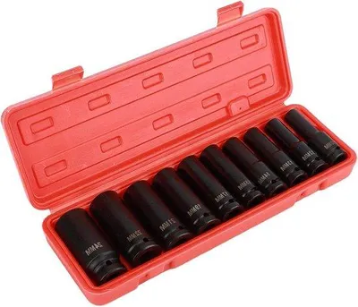Image de Jeu de 10 clés en chrome-vanadium pour clés à chocs, avec coffret à outils - différentes tailles : 10-24 mm