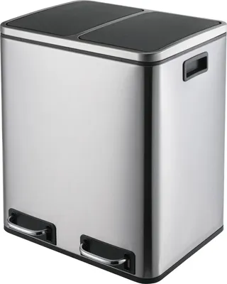 Produktbild von Treteimer Küche - Mülleimer mit 2 Fächern 2x15L - Edelstahl - Mülltrennung & Recycling - Soft-Close & Stay-Open Deckel - Silber