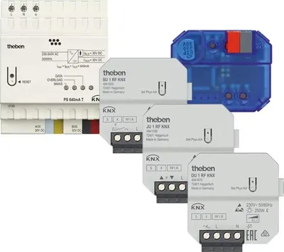 Produktbild von Theben KNX Set 4 KNX-RF Spannungsversorgung, UP-Medienkoppler, weiß/blau