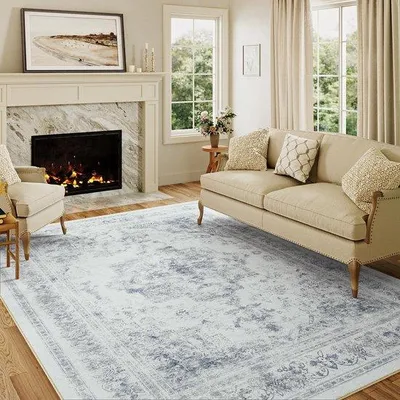 Obrázek produktu pro Koberec do obývacího pokoje s protiskluzovou úpravou, 150 x 210 cm, modravý, voděodolný, protiskluzový, v sadu