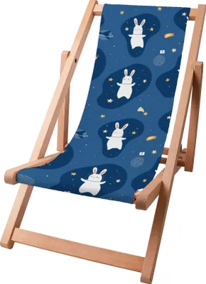 Produktbild von Dreamroots Kinder Liegestuhl klappbar Holz, bis zu 130 kg, Sonnenliege klappbar mit 3-stufiger Neigungsregulierung der Rückenlehne,Rabbit in the Space