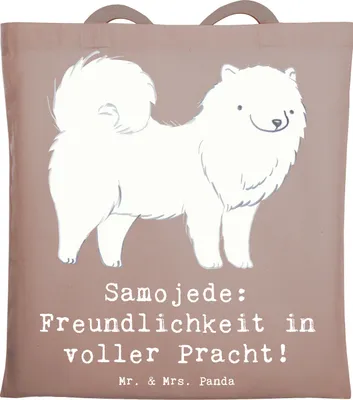 Produktbild von Mr. & Mrs. Panda Schultasche Samojede Freundlichkeit - Braun Pastell - Geschenk, dokumententasche, Shopping Tasche, Tote Bag, Hunderassen Vielfalt, Hunderasse, Pflege