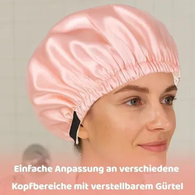 Produktbild von 2 doppelschichtige Hauben zum Schlafen aus Seide – verstellbare Satinhauben für natürlich lockiges Haar, Rosa