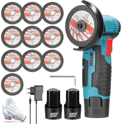 Produktbild von Mini Winkelschleifer, Akku-Winkelschleifer, 12V Kabelloses Elektrisches Trennschleifer, mit 2 × 1300Mah Batterien, 10 Schleifscheiben