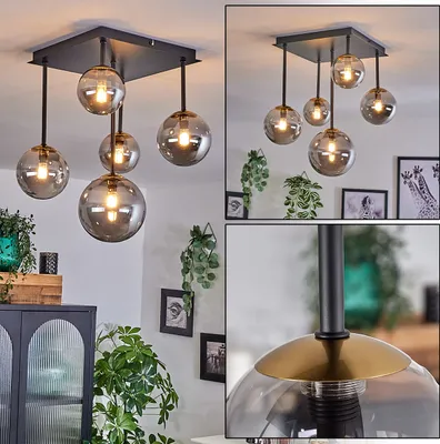 Produktbild von Isorella Deckenlampe aus Metall/Glas in Schwarz/Goldfarben/Rauchfarben