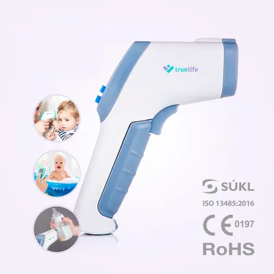 Zdjęcie produktu dla TrueLife CAREQ7BLU, Termometr z funkcją teledetekcji, Niebieski, Biały, Uniwersalne, Przyciski, °C, °F, 0,2 °C