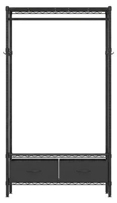 Obrázek produktu pro Otevřená věšák na oblečení s kovovými policemi | Černá barva | 90 x 40 x 180 cm
