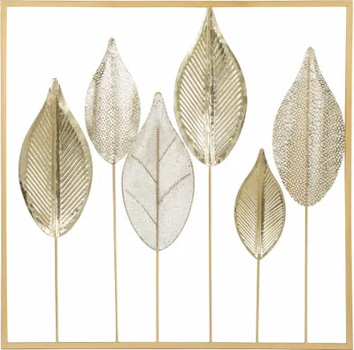 Immagine prodotto di Decorazione murale in metallo dorato con motivo a foglia - 70x70 cm