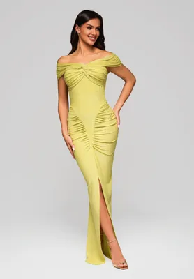 Produktbild von Ombre Elegantes Off-Shoulder-Abendkleid mit Raffung und Beinschlitz Grün L