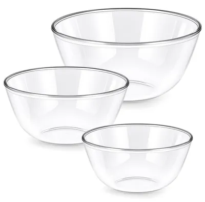 Immagine prodotto di Set di 3 ciotole per insalata in vetro, capacità 2,8L, 1,6L e 1L, senza BPA, trasparenti