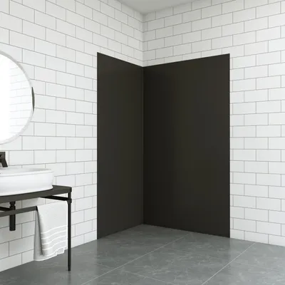 Produktbild von 90x90x210cm Stein Anthrazit Duschrückwand Alu Duschrückwände Fliesenersatz Ecklösung Duschabtrennung