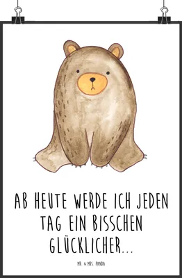 Produktbild von Mr. & Mrs. Panda Bild Bär sitzend DIN A4 - Weiß - Geschenk, drucke, Plakat, Teddy, Kunstdruck, wanddeko, Wandbild