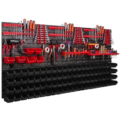 Obrázek produktu pro Nástěnný panel na nářadí 172x78 cm s 94 ks. Krabic závěsný Boxy se sadou držáků plastová