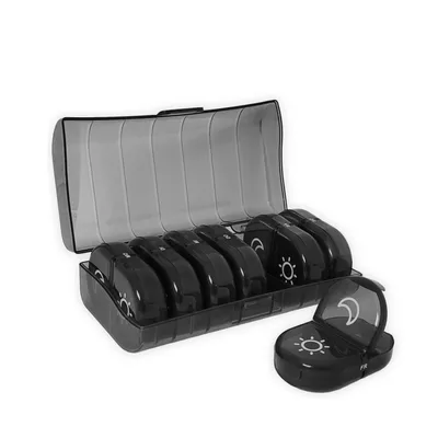 Produktbild von Frohbach 7 Tage Tablettenbox - Seniorenfreundliche Medikamentenbox 1 Woche, BPA Frei, für unterwegs, 2 Fächer pro Tag, Schwarz, 1 Stück