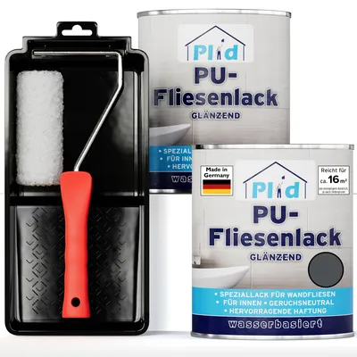 Produktbild von Plid PolyurethanFliesenlack Anthrazitgrau glänzend 1,5 l mit Lackierset
