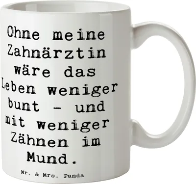 Produktbild von Mr. & Mrs. Panda Teetasse Spruch Zahnärztin Dank - Weiß - Geschenk, Leben, Zahnarztpraxis, Dentalhygienikerin, Kaffeetasse, Tasse, Dankbarkeit, Becher, mit Motiv, Humor