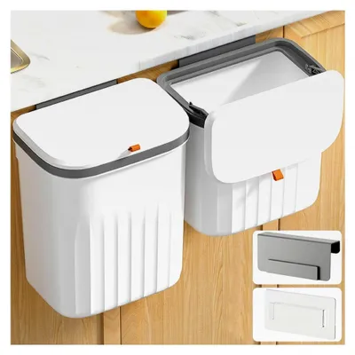 Produktbild von Wandmontiertes Mülleimer-Set für die Küche mit Deckel, 10L+8L Küchenkomposteimer für die Arbeitsplatte oder unter der Spüle, Kunststoffmülleimer für Badezimmer/Wohnmobil