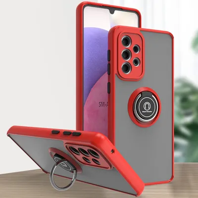Produktbild von Samsung A33 5G Hülle, Ring Halter Ständer Matte Transluzent TPU Rahmen Stoßfest Schutzhülle für Samsung Galaxy A33 5G Rot