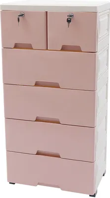 Obrázek produktu pro komoda se 6 zásuvkami Plastová s kolečky 50x35x102cm Příborník Příborník Úložný policový regál Volně stojící organizér (růžový)