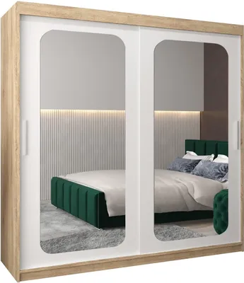 Produktbild von MEBLE KRYSPOL Promo 3200 Schlafzimmerschrank zwei Schiebetüren - Sonoma + Mattweiß