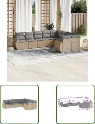 Produktbild von The Living Store 9-tlg. Garten-Sofagarnitur mit Kissen Beige Poly Rattan