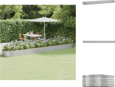 Produktbild von vidaXL Hochbeet Pulverbeschichteter Stahl 544x100x36 cm Silbern -  Blumentöpfe & Pflanzgefäße
