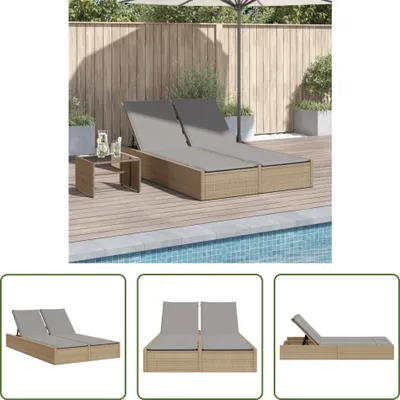Produktbild von The Living Store Doppel-Sonnenliege mit Auflagen Beige Poly Rattan