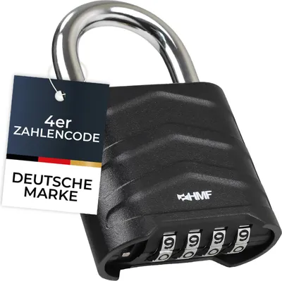 Produktbild von HMF Zahlenschloss Vorhängeschloss, robustes Schloss mit 4-stelligem Zahlencode aus Aluminiumlegierung | 5,6 x 2,6 x 8,7 cm | Schwarz