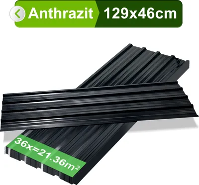 Produktbild von 12/24/36x Trapezblech 129x46cm Profilblech Anthrazit verzinkt Wandblech Dachblech für Gerätehaus Carport - 36x = 21m²