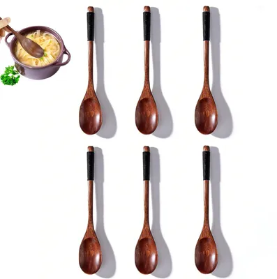 Holzlöffel-Set, 6 Stück, natürliches Holz, braun, 22,5 cm