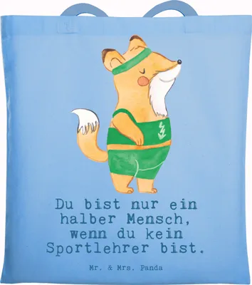 Produktbild von Mr. & Mrs. Panda Tote Bag Sportlehrer Herz - Sky Blue - Geschenk, Beutel, Tasche, Tragetasche, Laptoptasche, Uni