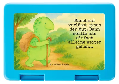 Produktbild von Mr. & Mrs. Panda Bento Box Schildkröte Wanderer Design - Weiß - Geschenk, Rucksack, Vesperbox, Snackbox, Essensbox, Lunchbox, Motivation, Bentobox, Schildkröten