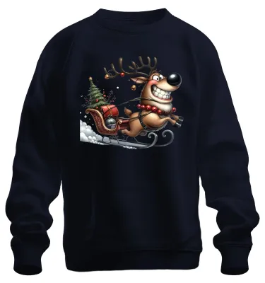 Produktbild von Lustiges Rentier Schlitten Weihnachten Geschenk Retro Uni Sweatshirt Pullover, Navy, XXL