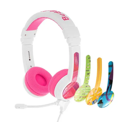 Productafbeelding van BuddyPhones School+, bekabeld, geschikt voor telefoongesprekken/muziek, frequentiebereik 20 - 20000 Hz, hoofdtelefoon, roze, wit