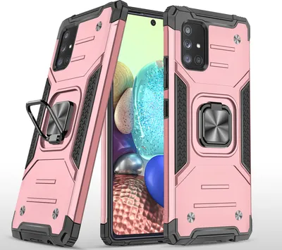 Immagine prodotto di Custodia mobile con staffa TPU PC per Samsung A71 5G Anti-goccia Tutto compreso Borsa PVC Rosa Oro