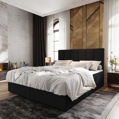 Produktbild von Masseno Boxspringbett MERIL 180x200 cm Komplett-Set mit Bonell Matratze und Topper, Polsterbett mit Bettkästen -Schwarz, COSMIC 100