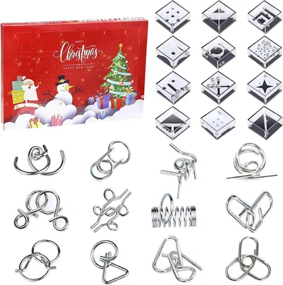 Productafbeelding van Kerstkalender 2025 met 24 puzzels - Geduldspellen - Mini-denkspel - Behendigheidsspel - Geduld spel - Cadeautje