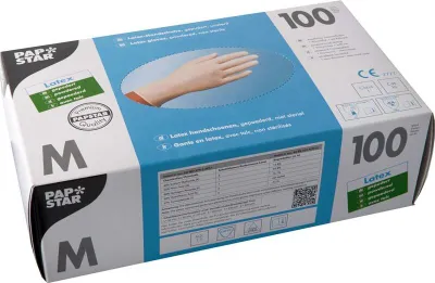 Produktbild von 100 Papstar Handschuhe, Latex gepudert weiss Größe M 12229