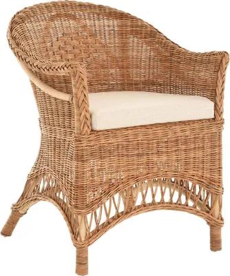 Produktbild von KRINES HOME  Rattansessel Landhaus Flechtsessel aus Natur-Rattan Rattan Sessel Korbsessel Wintergarten (Natur, Mit Polster)
