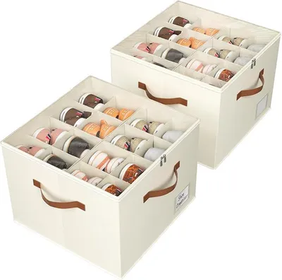 Produktbild von PolkaHome® Schuhorganizer mit verstellbaren Trennwänden, stapelbare Schuhbox mit transparentem Reißverschluss, Schuhaufbewahrung für 16