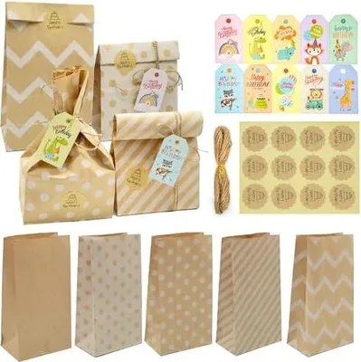 Produktbild von Chumix 20 Stück Geschenktüten Papier, 24x13x8cm Braune Papiertüten Klein, DIY Kraftpapier Tüten für Süßigkeiten, für Weihnachtsfeier, Geburtstag, Party, Adventskalender Aufhängen Aufstellen