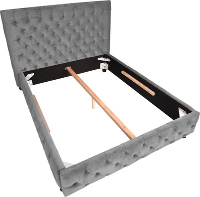 Obrázek produktu pro Elegantní manželská postel PARIS 180x200cm šedý samet Chesterfield design postel s opěradlem manželská postel