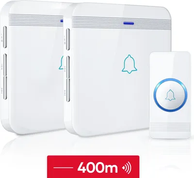Produktbild von SAVS Funk-Türklingel mit 2 Empfängern - Weiß - Reichweite 400 Meter - Wasserdicht - Batteriefrei - 52 Melodien