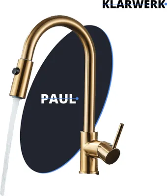 Produktbild von Paul | Premium Gold gebürstet ausziehbare Niederdruck Armatur |Edelstahl Wasserhahn Küche | Mischbatterie - 360 Grad drehbar | Boiler 3 Anschlüsse
