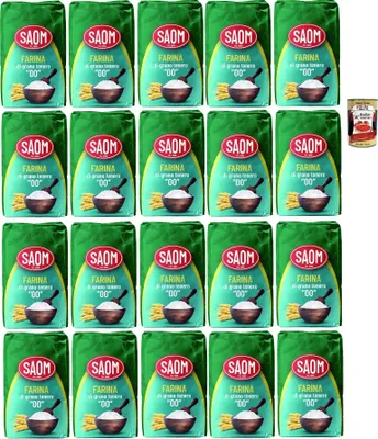 Produktbild von Farina Saom, Farina di Grano Tenero, Tipo 00, Weizenmehl, Pizza Napoli Pizzamehl Pizza Mehl 20x 1kg + Italian Gourmet polpa 400g