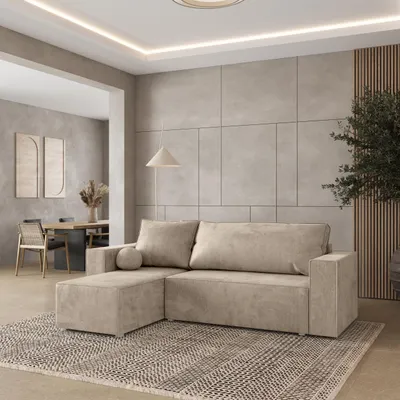 Produktbild von Masseno Ecksofa RAVELO M mit Schlaffunktion L-Form, Sofa mit Bettkasten, Wohnzimmersofa, Couch, Soffa, Bettsofa, Couchgarnitur- Creme, MONOLITH 04