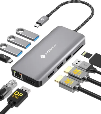 Produktbild von NOVOO Docking Station 4K@60Hz Triple Display USB-C Hub Dual HDMI mit 4K@60Hz DisplayPort Multiport USB-C Adapter, 2 HDMI 4K@60Hz, Gigabit Ethernet
