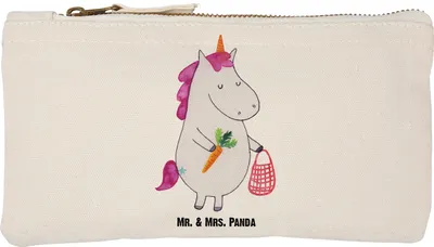 Produktbild von Mr. & Mrs. Panda Waschtasche Einhorn Gemüse Größe S Klein - Weiß - Geschenk, Biomarkt, Wochenmarkt, Einhörner, Kulturbeutel, Stoffbeutel, Federmappe, Kosmetiktasche