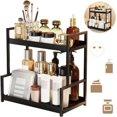 Produktbild von 2‑Ebenen Make‑Up Organizer, Vielseitiges Aufbewahrungsregal für Kosmetik, Parfüm und Gewürze, für Badezimmer und Küche
